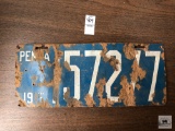Pennsylvania Auto License Plate, 1915
