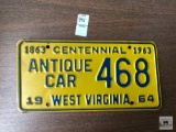 West Virginia Antique Car license plate, 1964, Centennial