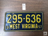 West Virginia Auto License Plate, 1957
