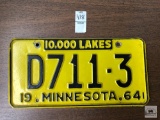 Vintage Minnesota License Plate, 1964