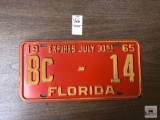 Florida 1965, yellow lettering on red license plate