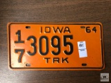 1964 Iowa Truck Plate, Orange