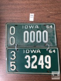 Two 1964 Iowa Green Plates