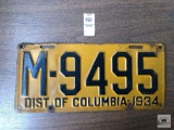 1934 District of Columbia plate, yellow with black lettering