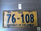 1938 District of Columbia License Plate