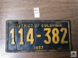 1937 District of Columbia License plate