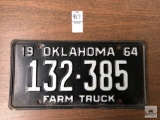 1964 Oklahoma Farm Truck black with white lettering license plate