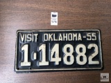 1955 Visit Oklahoma, black with white lettering license plate