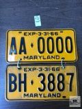 Two 1966 Maryland license plates