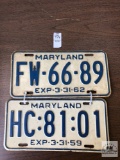 Two vintage Maryland license plates, 1959 and 1962
