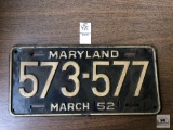 1952 Maryland black plate
