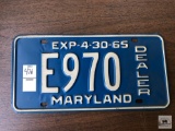 1965 Maryland Dealer tag, 4-30-65