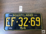 1954 Maryland black with yellow lettering license plate