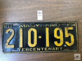 Antique 1934 Maryland TERCENTANARY license plate