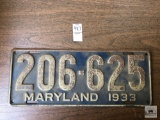 Antique 1933 Maryland blue plate