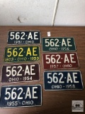Series of Seven Matched number OHIO plates 1951-1958