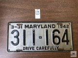1942 Maryland plate, Drive Carefully