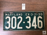 1939 Maryland green plate