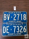 Two Maryland 1969 blue plates