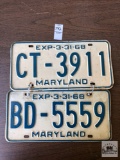Two Maryland 1968 license plates