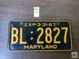 1967 Maryland black plate