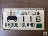 Rhode Island Antique Auto plate with 1964 registration sticker