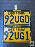 Two 1955 Penna plates, consecutive numbers