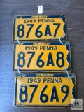 Three consecutive number 1949 Penna Plates