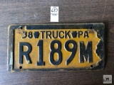 Antique 1938 PA Truck plate