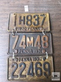 1930's Antique Penna plates 1930, 1931, 1932
