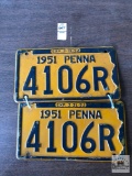 Pair of matching number 1951 Penna. plates