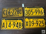 Four assorted PA. 1970's era plates Dealer and M.V. Bus.