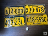 Four assorted PA. 1970's era plates Dealer and M.V. Bus.
