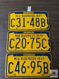 Three PA M.V. Business plates,1967, 1969, 1970