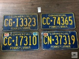 Four PA. Commercial tags 1970 era blue plates