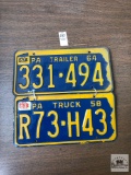 Two 1964 PA Truck and Trailer tags