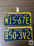 Two 1964 PA Truck tags