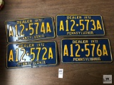 Four 1972 PA Dealer tags