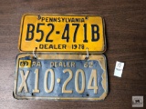 Two PA dealer plates, 1962 and 1978