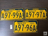 Three 1968 PA Dealer tags
