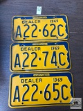 Three 1969 PA Dealer tags