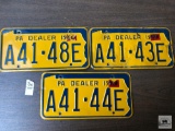 Three 1960's era PA Dealer tags with 1967 registration stickers