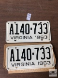 Pair of matching numbers 1963 Virginia plates