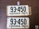 Pair of NOS Virginia 1963 plates with wrapper