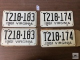 Two pair of NOS 1961 Virginia plates