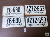Two pair of NOS 1961 Virginia plates