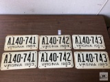Three pairs of 1963 Virginia tags