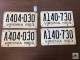 Two pair of NOS 1963 Virginia plates