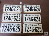 Three pairs of 1965 Virginia tags