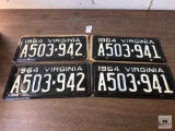 Two pair of NOS 1964 Virginia plates